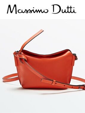 Massimo Dutti Orange Leather Mini Crossbody